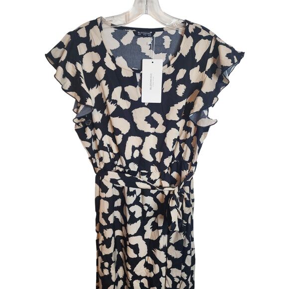BloomChic Leopard Print Notch Neck Ruffle Cap Sleeve Belted Dress, NWT, Large - Picture 2 of 6
